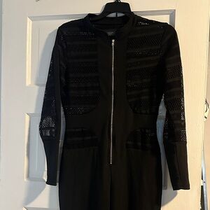Chic Black Long Sleeve Jumpsuit with Mesh Accents
